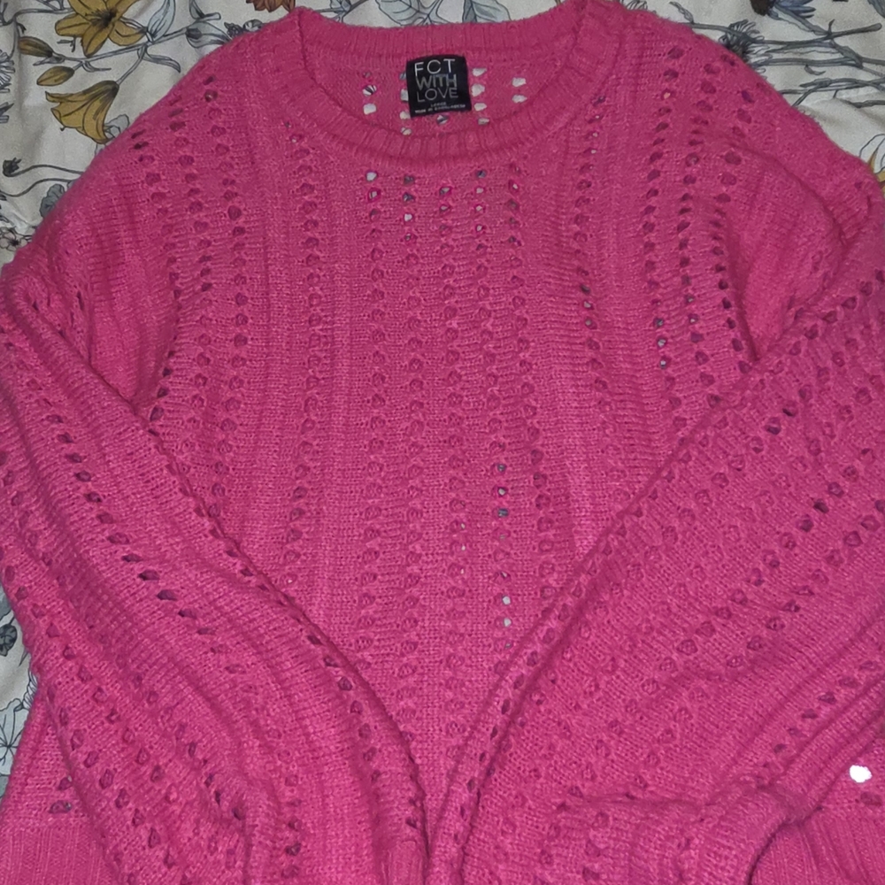 FCT Love Women's Bold Pink Cowl Neck Sweater